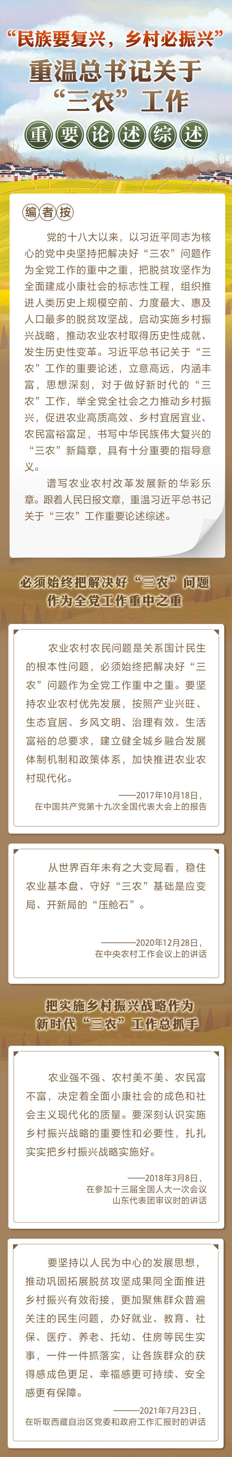 “民族要復(fù)興，鄉(xiāng)村必振興” 重溫總書(shū)記關(guān)于“三農(nóng)”工作重要論述綜述