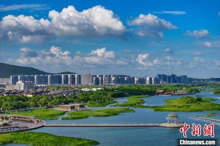 資料圖：航拍蘇州太湖湖濱國(guó)家濕地公園，藍(lán)天碧水生態(tài)美。 泱波 攝