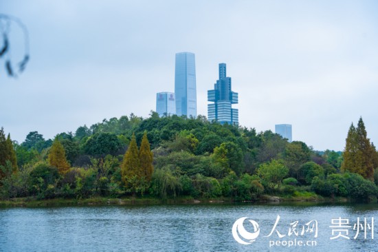 城市地標(biāo)與綠水青山相得益彰。人民網(wǎng) 陽茜攝