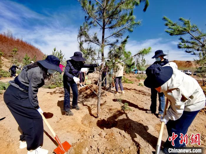 圖為西寧市城東區(qū)干部職工參加義務(wù)植樹(shù)?！?zhí)砀?攝