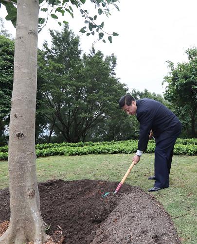 2012年12月7日至11日，習近平在廣東省考察工作。這是8日上午，習近平在深圳蓮花山公園種下一棵高山榕樹。新華社記者 蘭紅光 攝