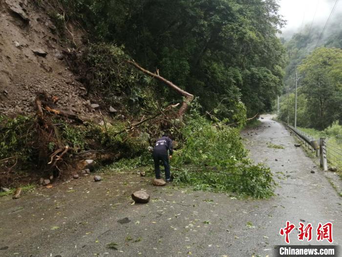 圖為7月21日，G318線川藏公路林芝巴宜區(qū)至波密縣路段發(fā)生落石。林芝市巴宜區(qū)公安局 供圖